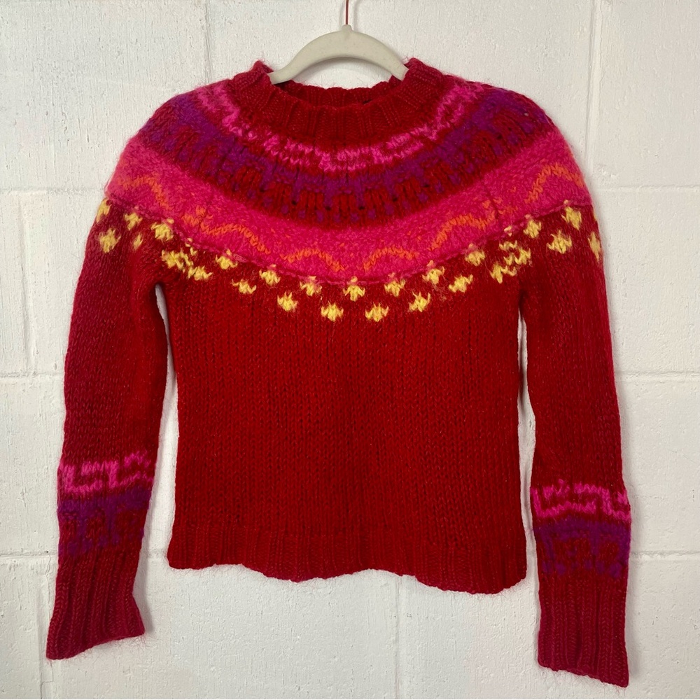 Vintage Express Jeans Wool Blend Sweater Red Nordic Fair Isle Y2K Artsy Indie XS